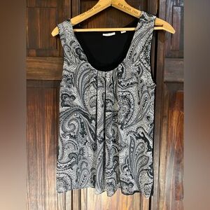 New York & Company Black and‎ Gray Paisley Blouse